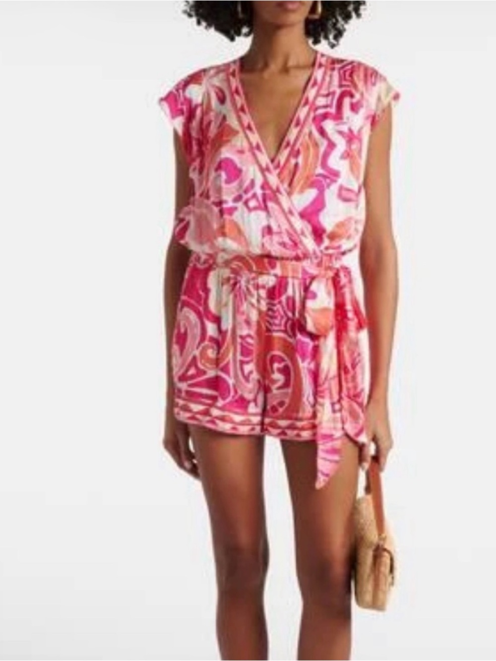 Poupette St. Barth Pink & Orange Abstract Wrap Romper. Last one I Have.